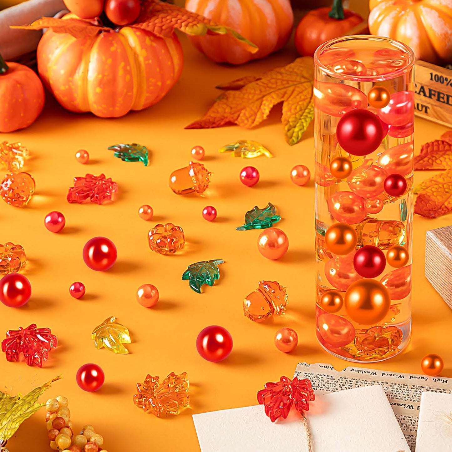 120Pcs Fall Vase Filler, Thanksgiving Faux Pearls for Vase Filler for Vases for Thanksgiving Halloween Fall Table Centerpieces