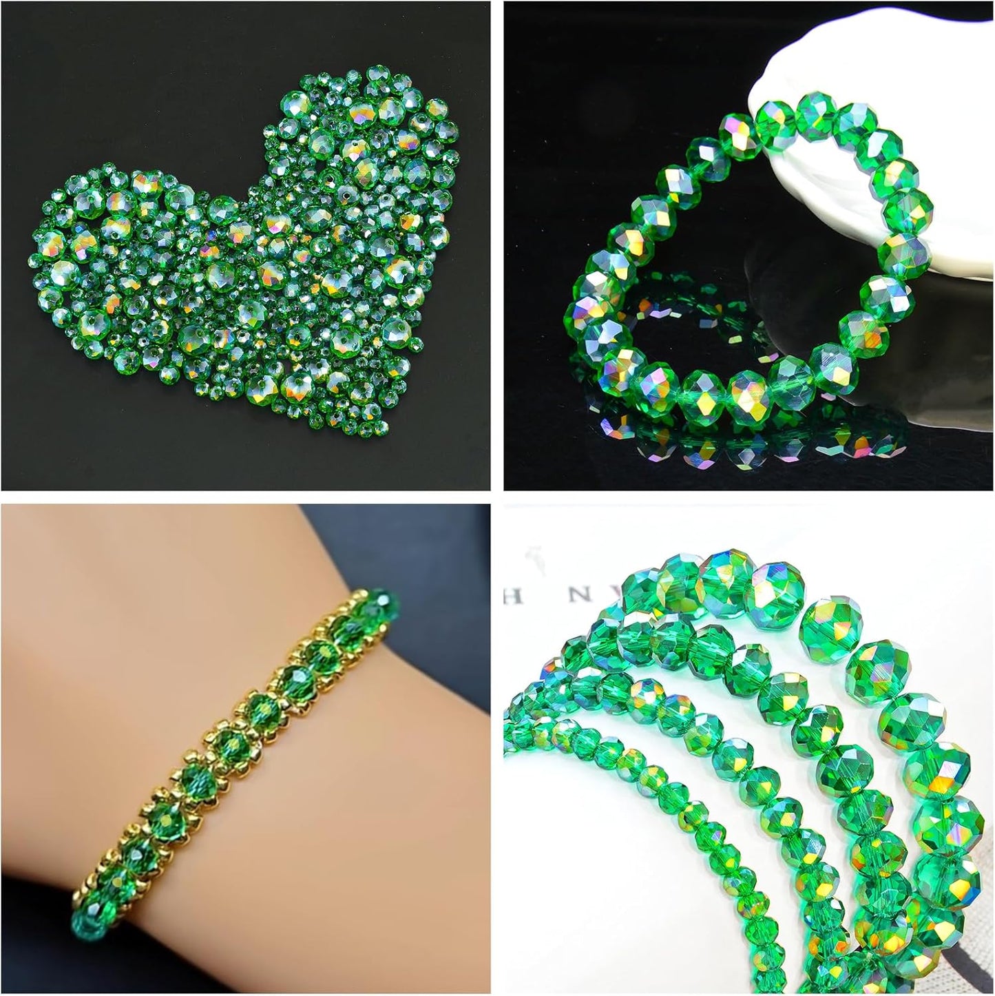 500Pcs 6mm Crystal Glass Beads for Jewelry Making Beads for Bracelets Necklace Pendants Making Supplies(Malachite Green)