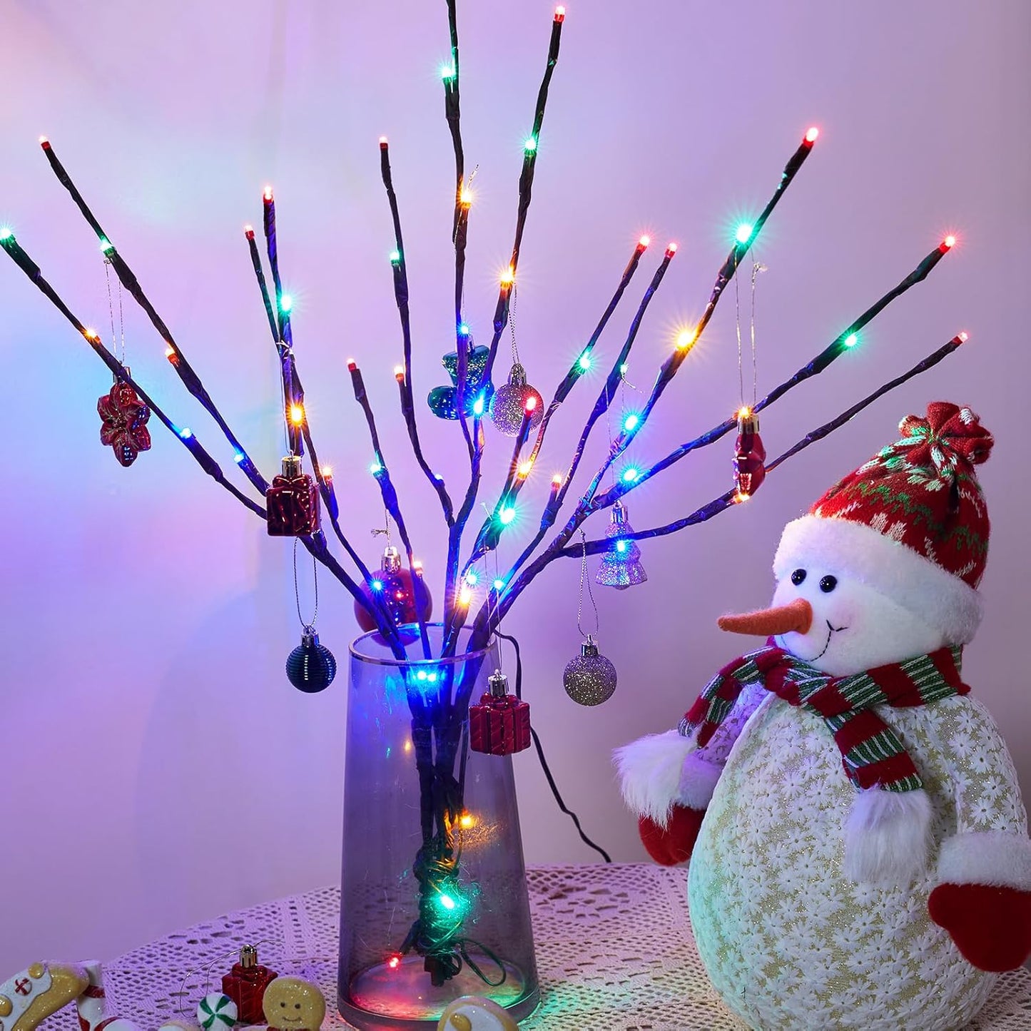 Lighted Branches for Vases Plug in - 3 Pack 24Inch 60 LED Christmas DIY Twig Pathway Lights, Artificial Tree Bendable Xmas Fairy Lights with Stakes for Outdoor Indoor Party Decoration, Multicolor