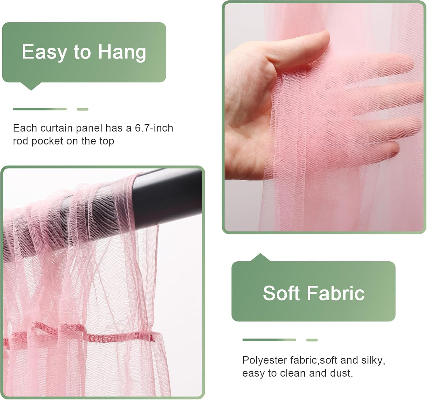 Tulle Backdrop Curtain with Lights String 10FT X 8FT Pink Sheer Tulle Backdrop Curtains for Wedding Birthday Party Reception Photo Booth Background Decorations (2 Panels 5x8FT)