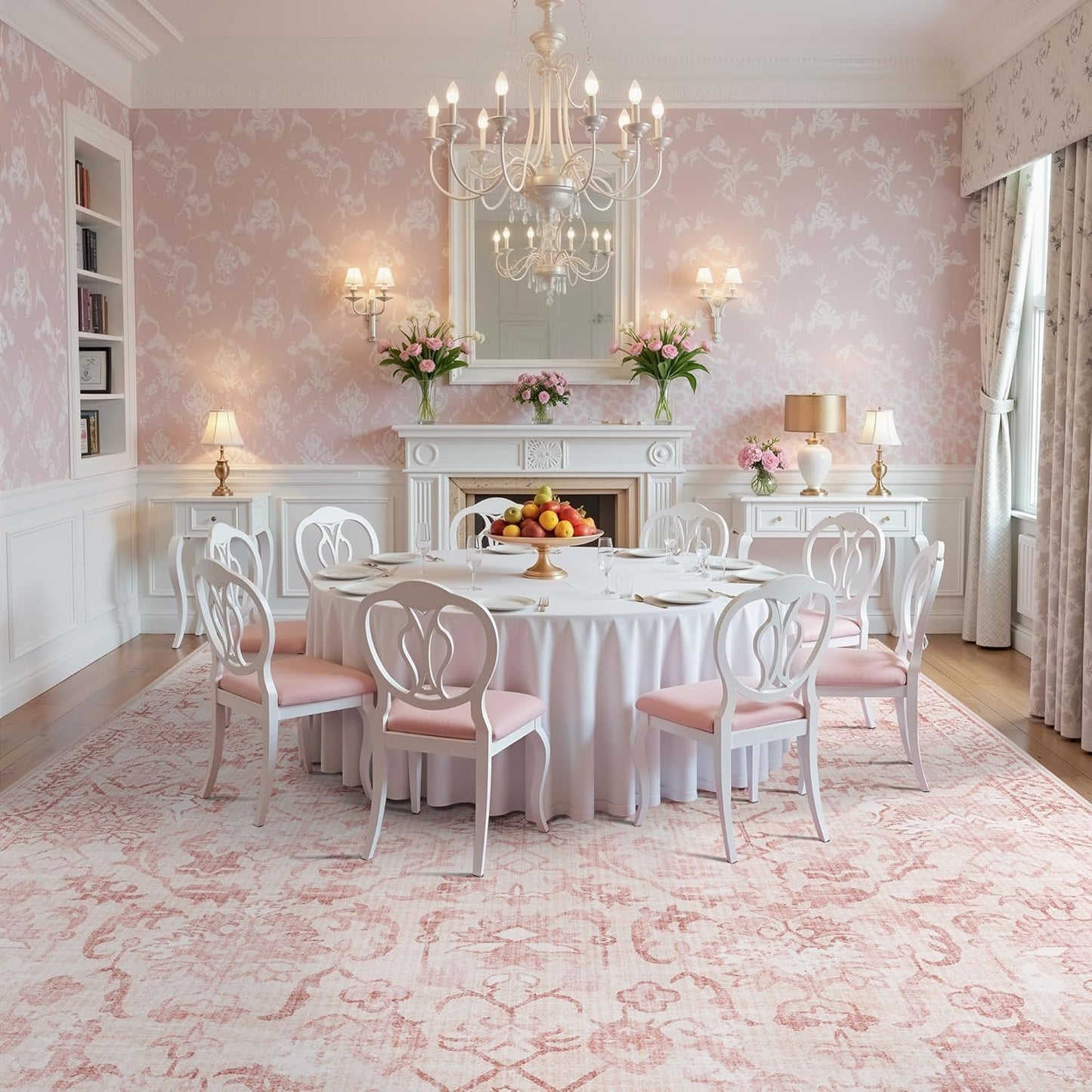 Deerly Pink Area Rugs 10x12 for Living Room Soft Non-Slip, Large Bedroom Rug Vintage Dining Room Rug Tribal Farmhouse Carpet for Dining Room Office