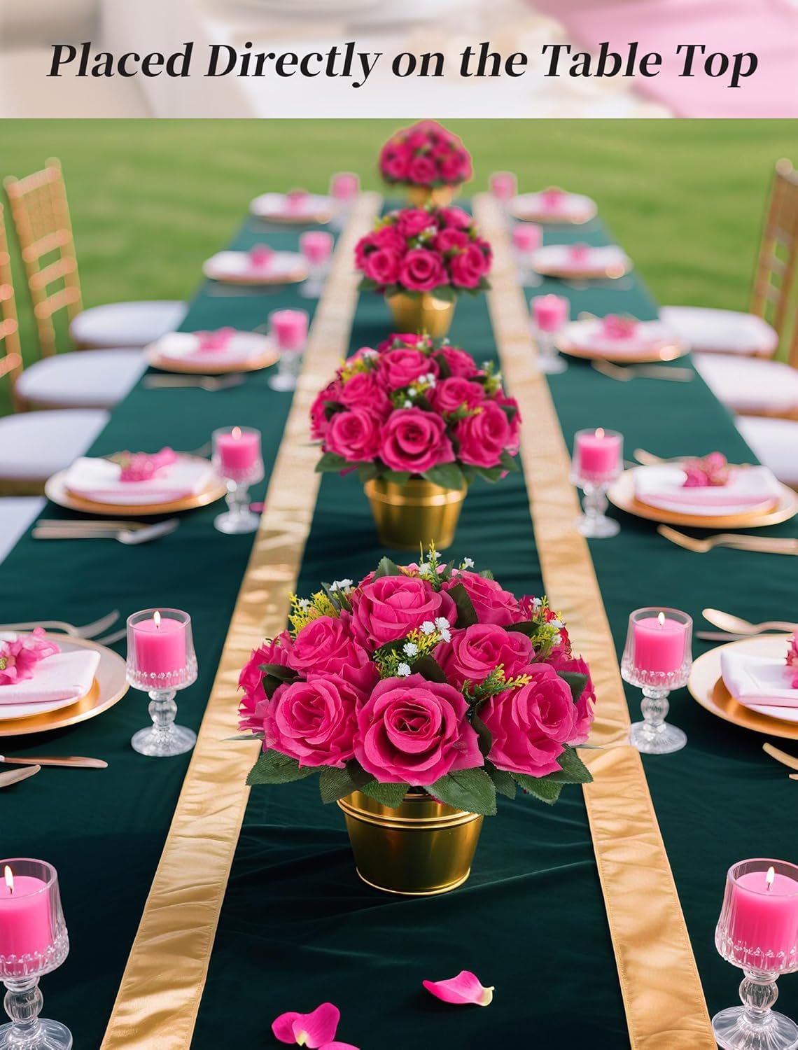 BLOSMON Hot Pink Flowers for Wedding: 10 Pcs Artificial Rose Balls for Table Decorations - Fake Silk Kissing Bouquet Floral Arrangement for Home Party Event Decoration