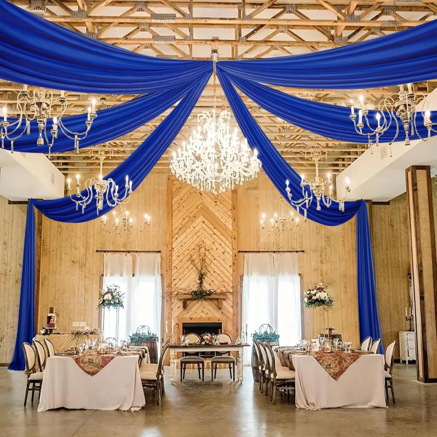 DUOBAO Royal Blue 5x20ft Chiffon Drapes | 6pc Elegant Sheer Wedding Backdrop Curtains | Perfect for Tent, Banquet Hall, and Photography