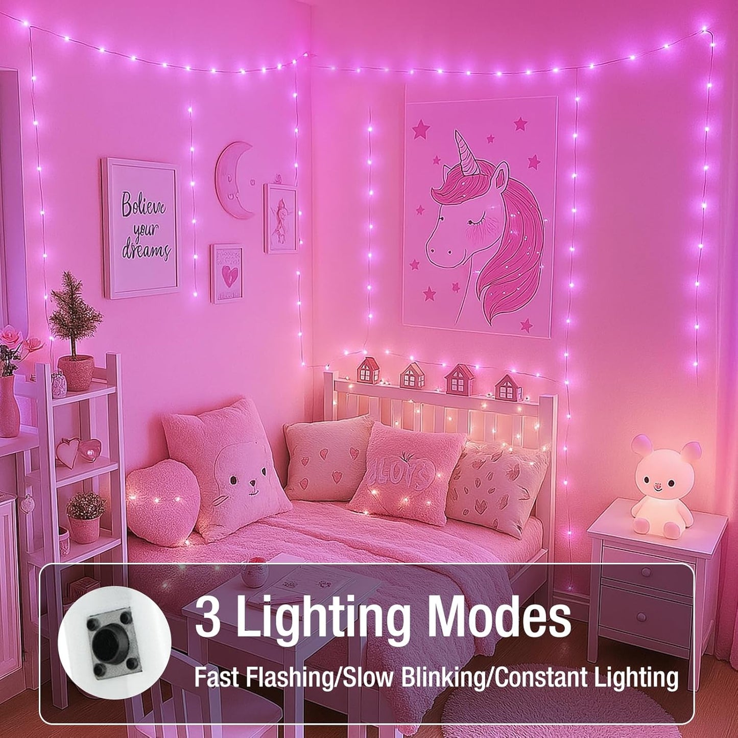 12 Pack Fairy Lights Battery Operated - 7ft 20 Led Twinkle Lights 3 Modes, Bulk Mini String Lights Waterproof for Mason Jars Vases DIY Party Wedding Decoration Christmas - Pink