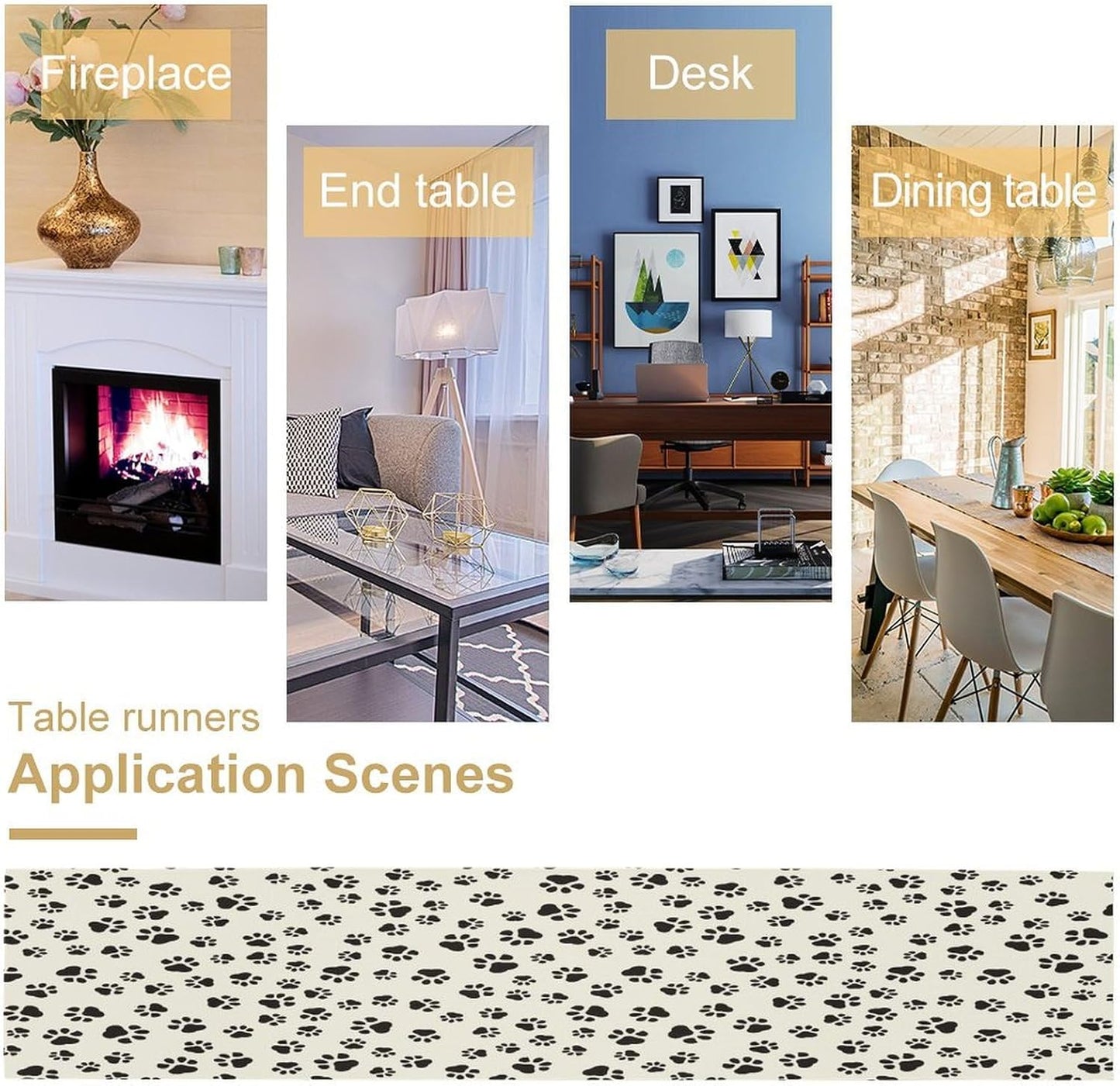 Dog Paws Table Runner,Cartoon Cute Black White Animal Footprints Abstract Tablecloth Burlap for Hotel Indoors Outdoor Dining Room Kitchen Home Decor,W13X L70 in