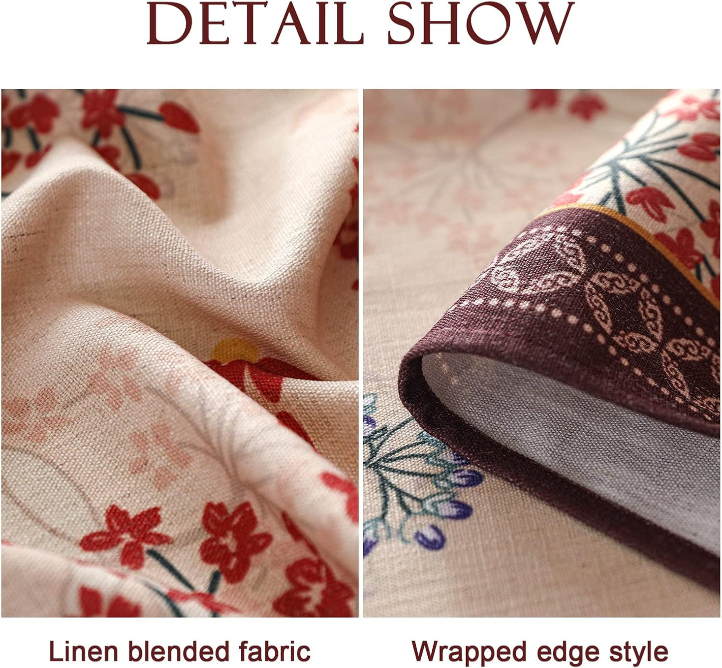 patdrea Designer Linen French Long Rectangular Table Cloth,Vintage Red Floral Fall Tablecloths,Breathable Table Cover for Kitchen Dining,Tea Party,Christmas,Thanksgiving,Holiday,63"x94"-Newmari