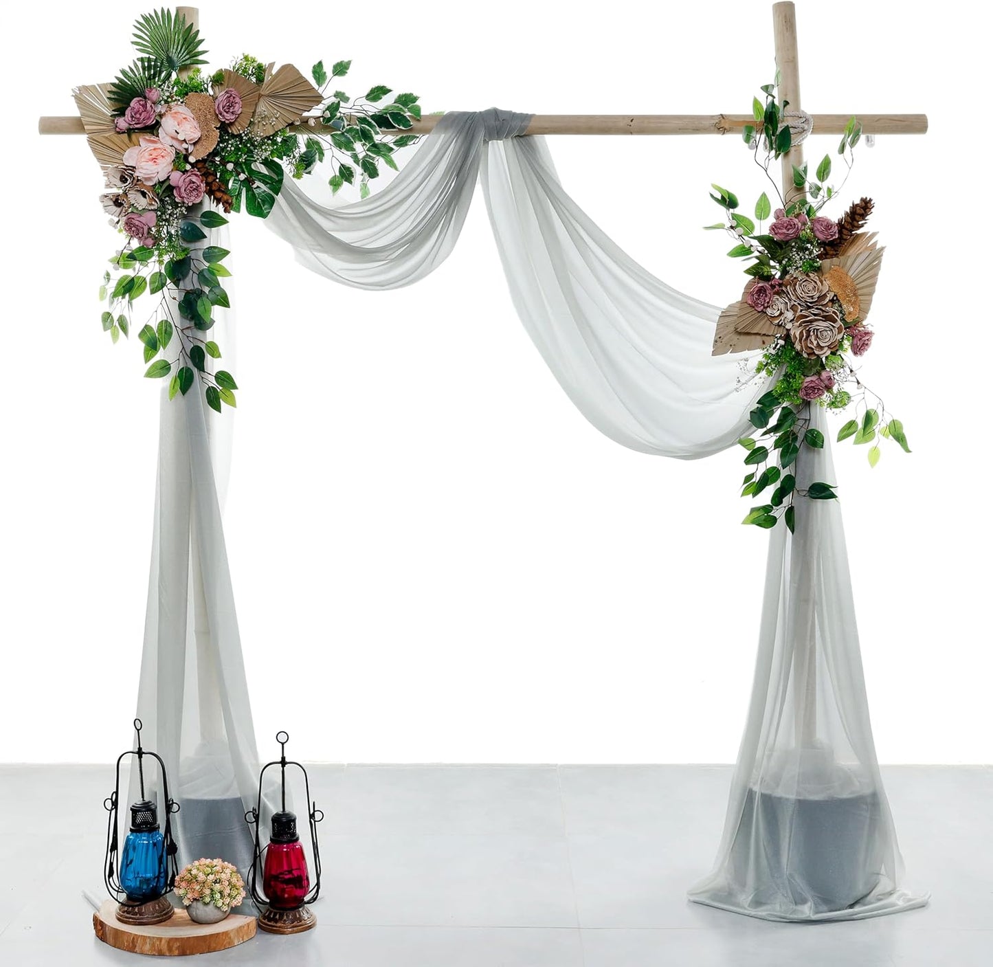 VDS Pack of 2 Panel (30 Inch X 30 Feet) Wedding Arch Draping Fabric Sheer Chiffon Fabric Drapery for Wedding Ceremony Reception Swag Backdrop Canopy Chuppah ARBO Altars Decoration (Grey)