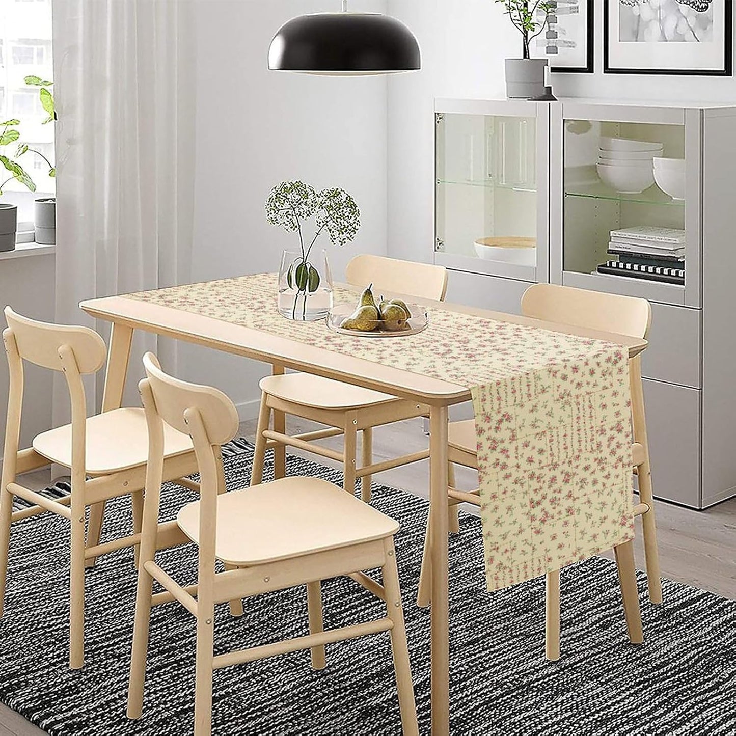 Floral Table Runner, Watercolor Rose Flower Kitchen Table Decoration Vintage Spring Home Tablecloth for Birthday Party Picnic Decoration 13x120 Inch 1PCS