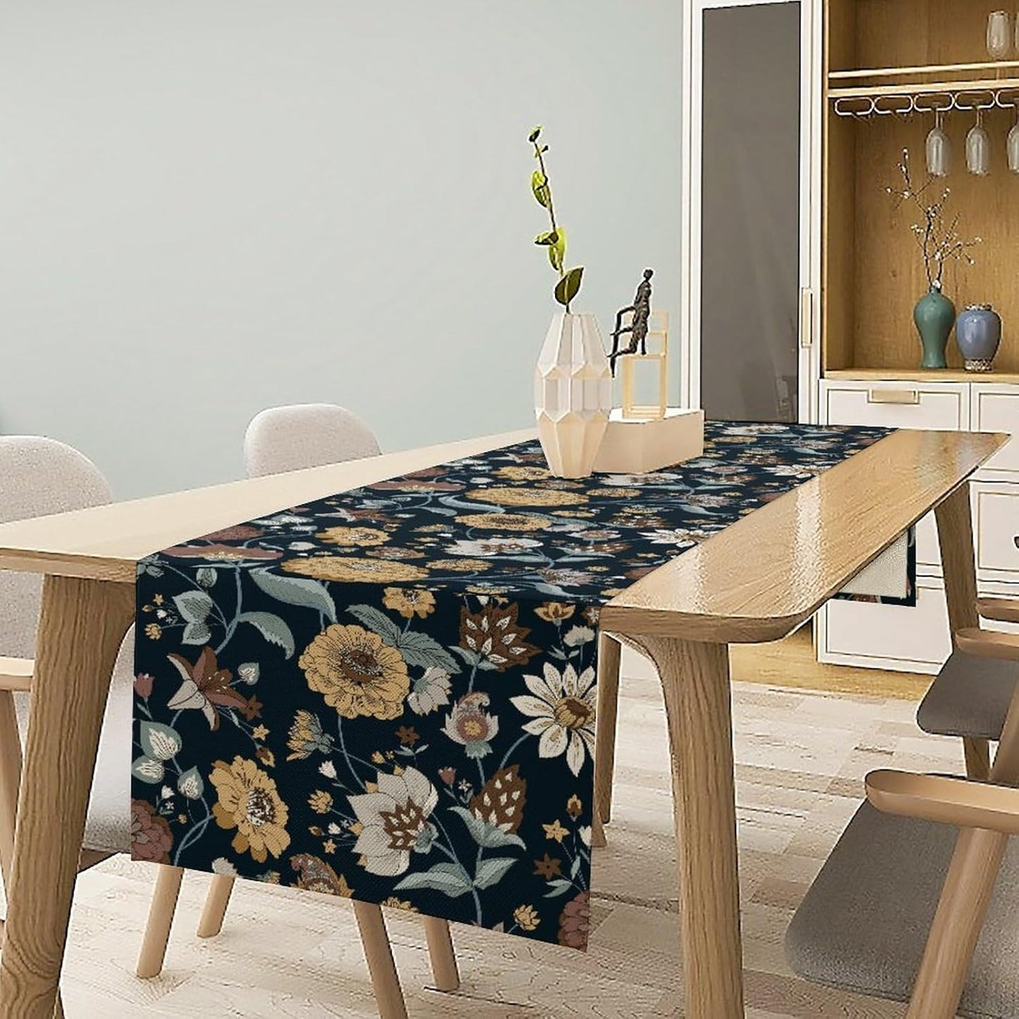 Boho Floral Table Runner Bohemian Floral Vintage Home Kitchen Dining Table Decoration 13x36 Inch 1PCS