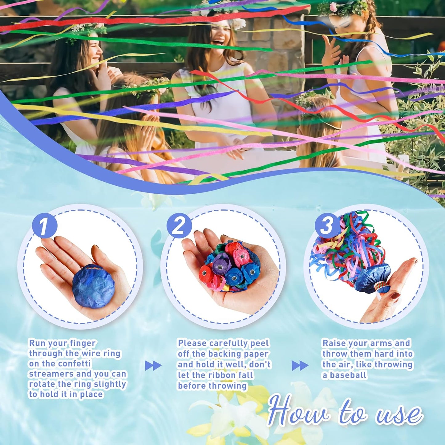 50Pack Colorful Streamer Poppers,Hand Throw Streamer Poppers,No Mess Confetti Poppers for Birthday,Wedding,Party,Celebrations,School Opening,Graduation,Retirement Party (Blue 50pack)