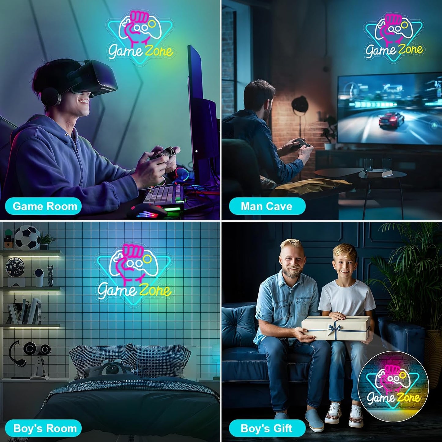 Game Zone Neon Sign Dimmable Gamer Neon Signs Gaming Led Signs for Game Room, USB Powered Colorful Neon Gaming Signs for Boys Room, Teen Room, Gifts for Gamer(15.3”x12.5”)