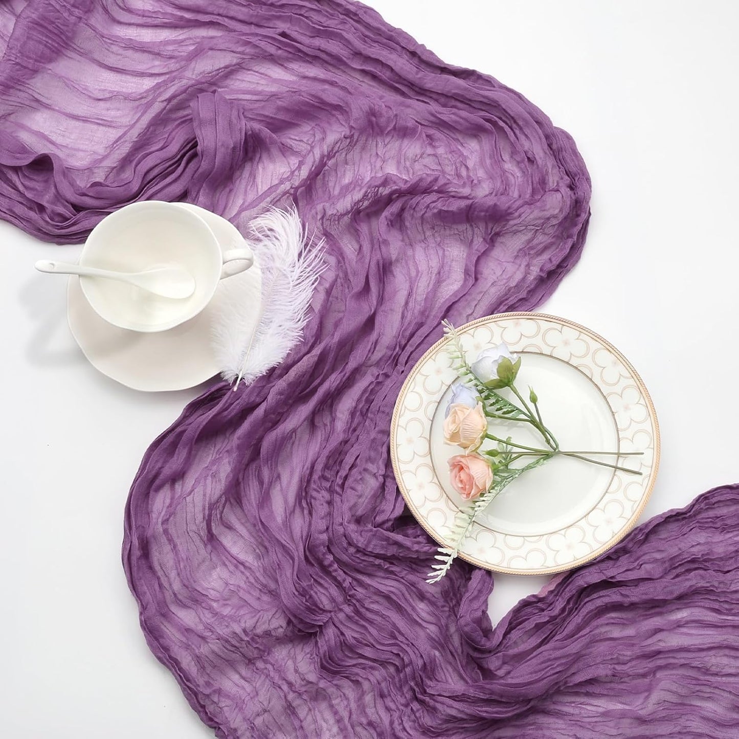 6 Pack Purple Cheesecloth Fall Table Runner 10ft Boho Gauze Fabric Cheese Cloth Table Runner 35 x 120 Inch Rustic Sheer Runner For Romantic Wedding Decor Baby Shower Party Table Centerpiece Decoration