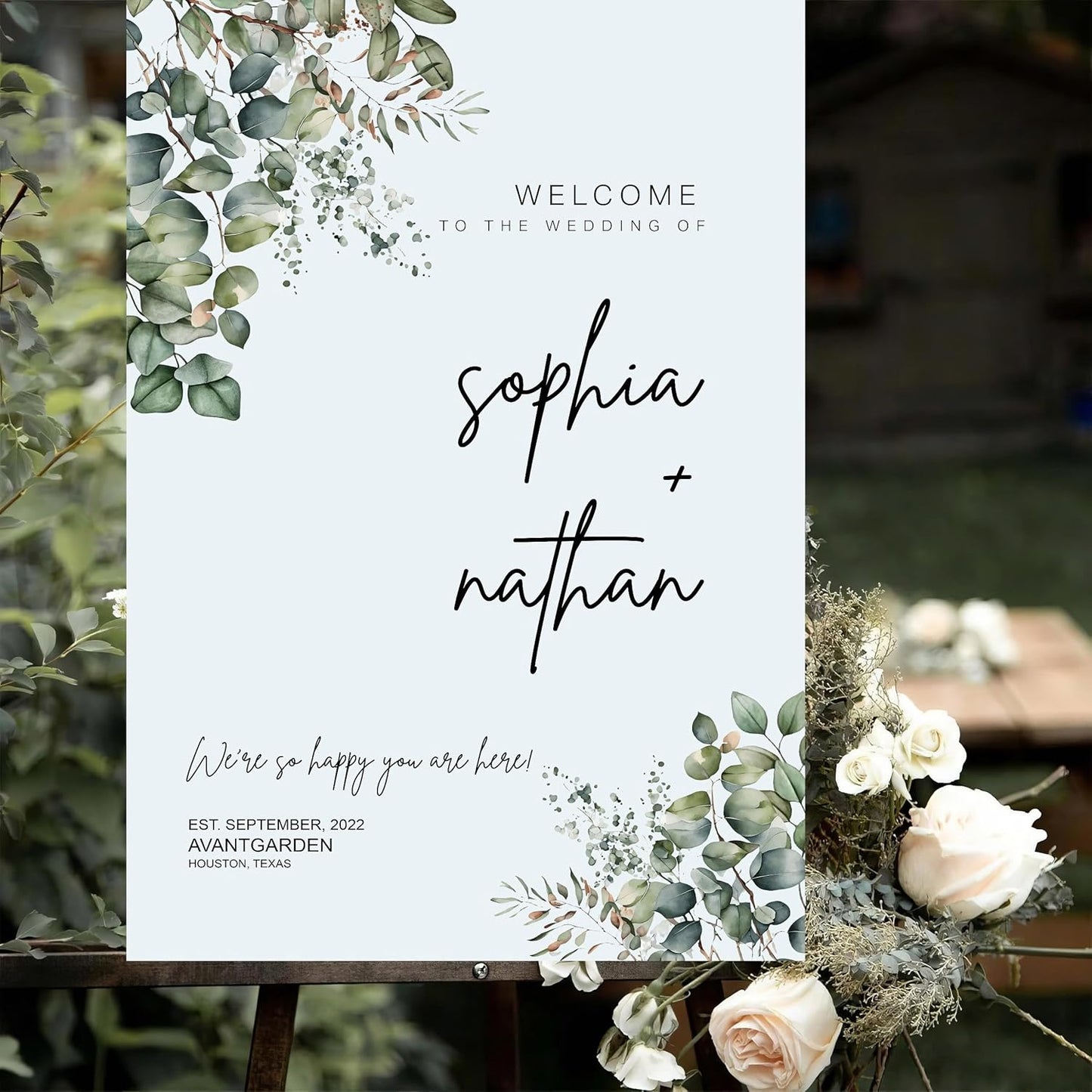 Wedding welcome sign, Greenery welcome sign, Modern greenery eucalyptus wedding sign