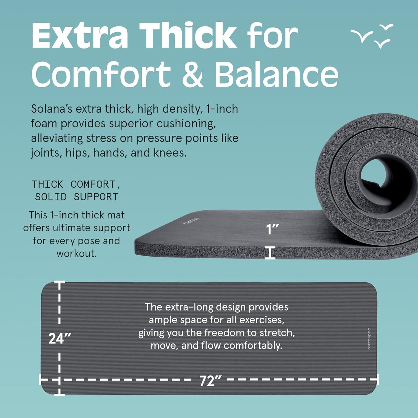 Retrospec Solana Yoga Mat 1" Thick With Nylon Strap For Men & Women - Non Slip Exercise Mat For Home Yoga, Pilates, Stretching, Floor & Fitness Workouts