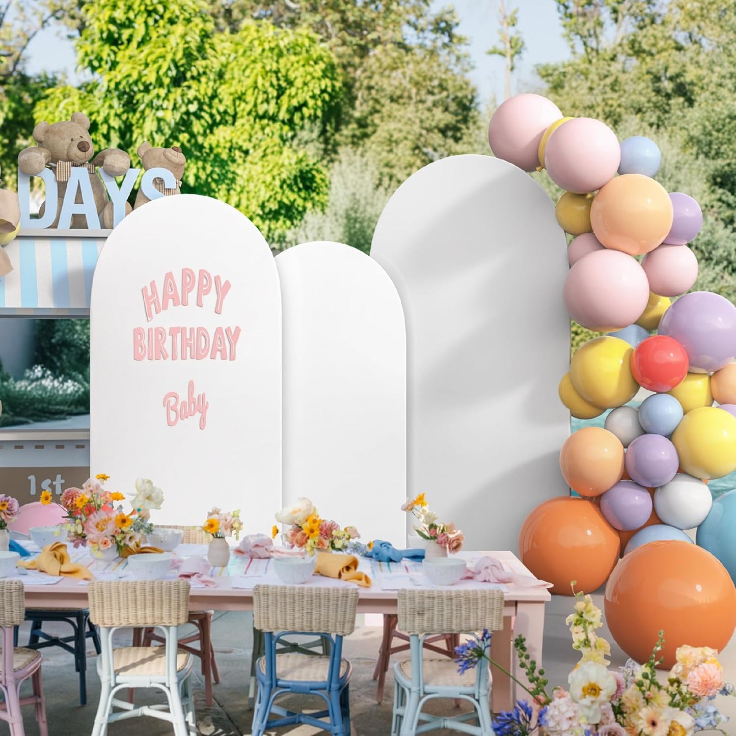 Spandex Anti Wrinkle Arch Backdrop Cover - High Elastic Fitted Arch Stand Cover Set of 3, White Round Top Chiara Backdrop for Wedding Birthday Party Garden Decor 6Ft, 6.6Ft, 7.2Ft