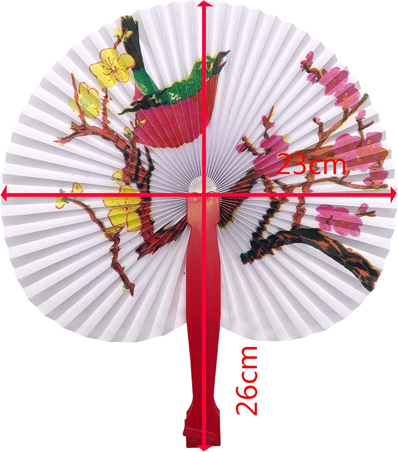 20 Pcs Folding Handheld Paper Fans Bulk Chinese Oriental Floral Wedding Round Shaped Accordion Fans Assortment with Plastic Handle for Birthday Party Favors Supplies(Colorful Handle)