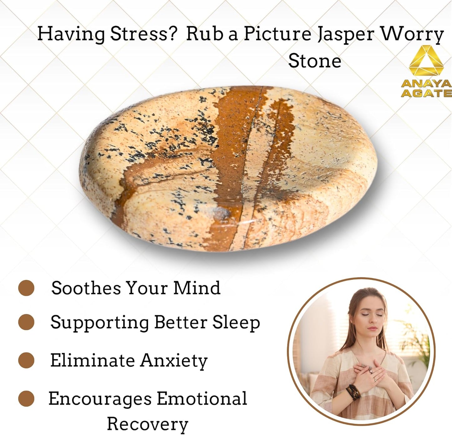 Picture Jasper Worry Stones – Crystal Thumb Worry Stone for Anguish, Stress – Relaxing and Soothing Balance Stones for Meditation, Stress Relief – Healing Stones and Crystals for Men and Women