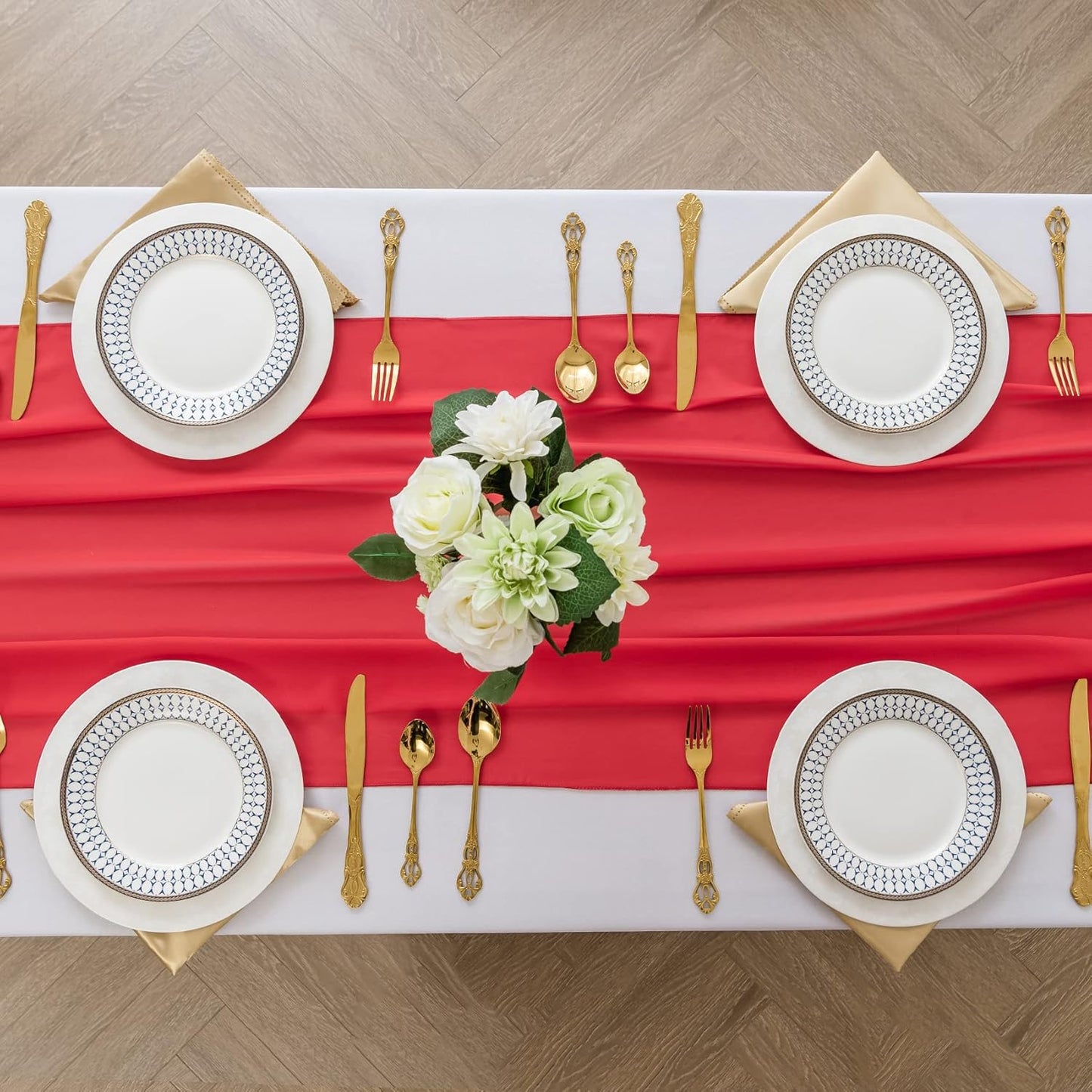 6Pack 9ft Chiffon Table Runner 14x108 Inch Sheer Romantic Table Runner for Wedding Birthday Party Bridal Shower Outdoor Decoration-Red