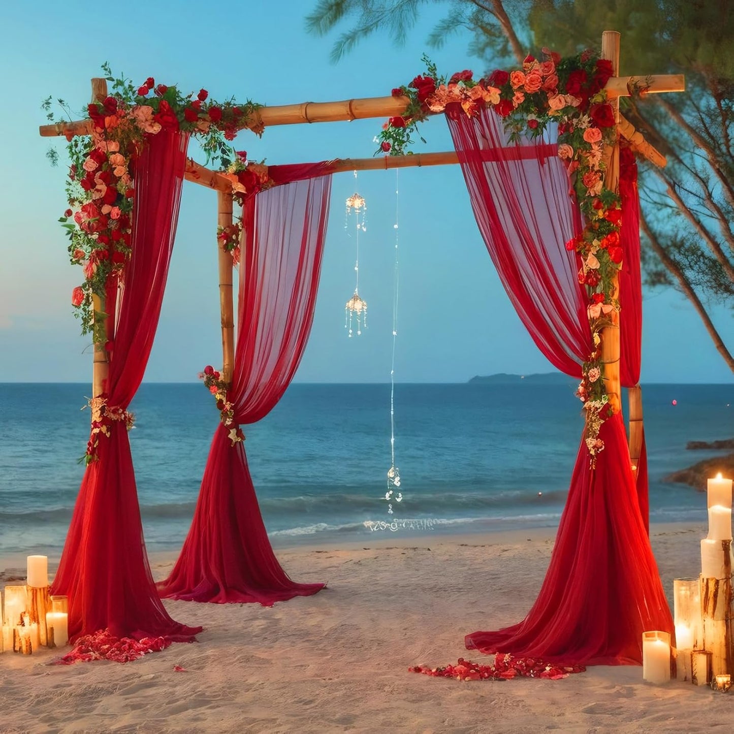 DUOBAO Red Chiffon Backdrop Curtain 5FTx8FT Polyester Curtains for Wedding Ceremony 96" Long Sheer Drapes 2 Pcs Girls' Bedroom Party Stage Decoration (58" W x 96" L)