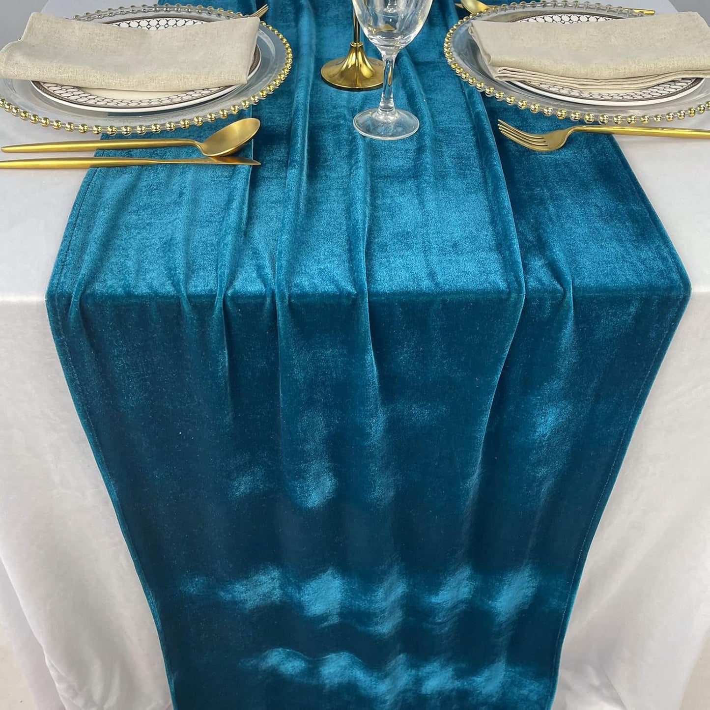 Velvet Table Runner, 10ft Luxurious Wedding Reception Decorations Soft Velvet Fabric Table Linen Overlay for Party (20 x 120 inch, Teal Blue)