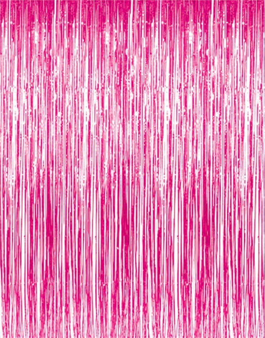 GOER 6.4 ft x 8.2 ft Metallic Tinsel Foil Fringe Curtains,Pack of 2 Party Streamer Backdrop for Galentines Day,Birthday,Graduation Decorations and New Year Eve (Hot Pink)
