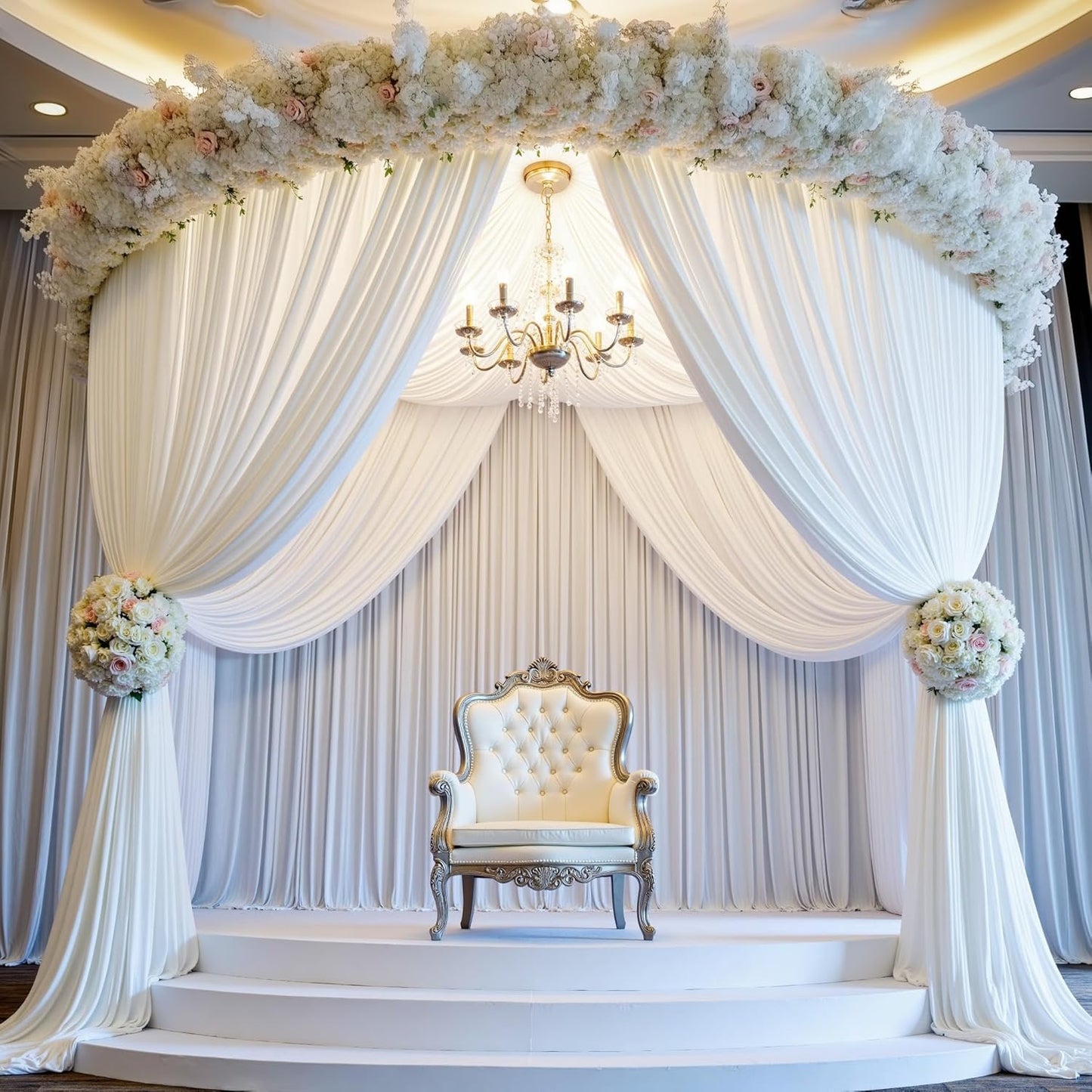 PartyVillage 40ft×15ft White Backdrop Curtain for Wedding Parties, 8 Panels Wrinkle Free 15 FT Long Polyester Photo Backdrop Drapes Back Drop Cloth for Birthday Photography Background