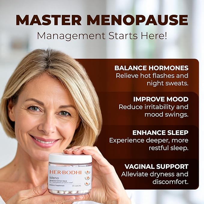 Meno- Menopause Hormonal Balance for Women, Estrogen Soy Isoflavones Menopause Supplement for Women, Ashwagandha, Black Cohosh Hot Flashes Menopause Relief, Night Sweats Relief 180Caps
