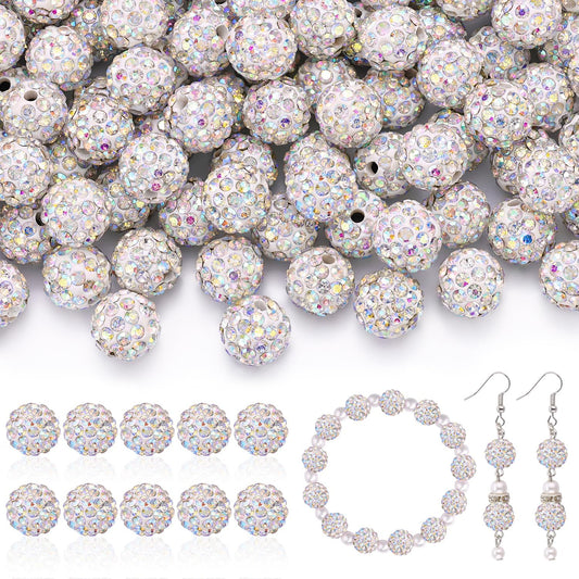 160pcs 10mm Rhinestone Beads for Jewelry Making, Crystal AB Shiny Round Disco Ball Beads Bulk, Sparkle Crystal Clay Christmas for Bracelet Baseball Necklace Earring Crafting and DIY