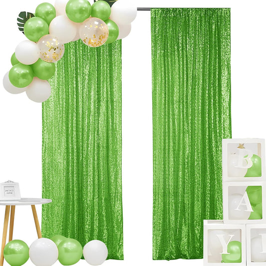 Hahuho Light Green Sequin Backdrop Curtain, 2PCS 2FTx8FT Glitter Backdrop Curtain for Parties, Christmas, Wedding, Banquet Decoration（2 Panels, 2FT x 8FT, Light Green）