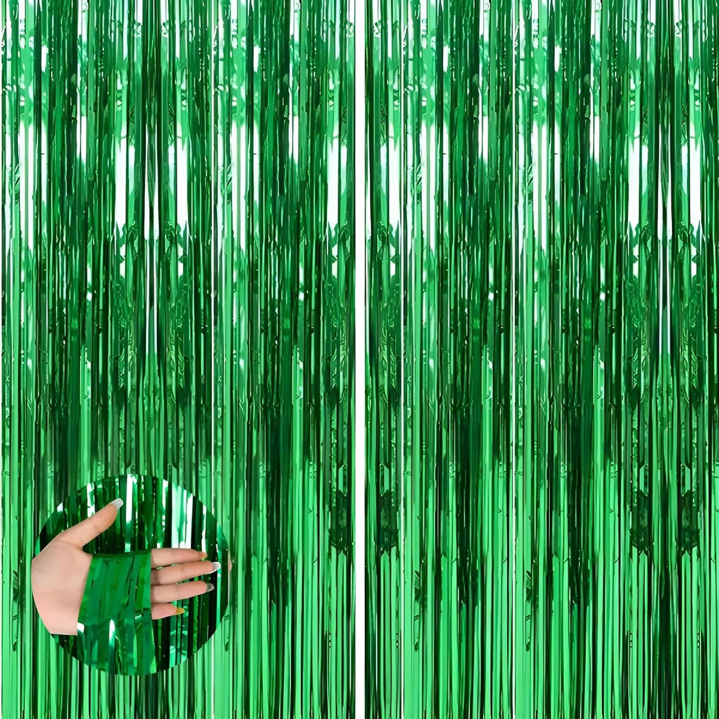 Keyali 2 Pack 3.3 * 8.3 ft Foil Curtain Metallic Tinsel Fringe Curtains Photo Booth Props Backdrop for Birthday Wedding Engagement Baby Shower Christmas Holiday Celebration Partyl,Green
