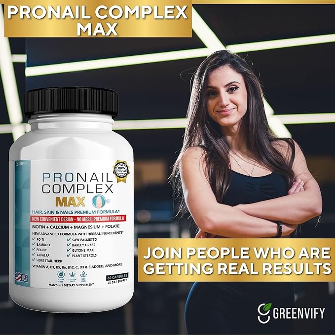 ProNail Complex Max Hair, Skin & Nails Premium Supplement with Biotin & Herbal Blend, 60 Capsules, 30 Day Supply (3)