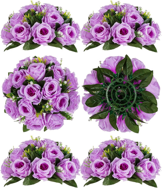BLOSMON Flower Balls Wedding Rose Centerpieces 6 Pcs Lilac Fake Flowers Kissing Balls Decor Artificial Floral Arrangements Flower Bouquet of Roses Home Party Room Table DIY Decorations