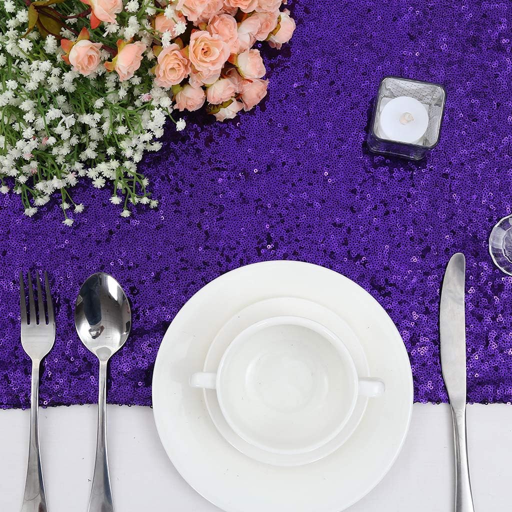Eternal Beauty Purple Table Runner for Wedding, 5PCS-12x108 Sequin Table Runner Decorations for Birthday Parties, Banquets, Graduations,Christmas