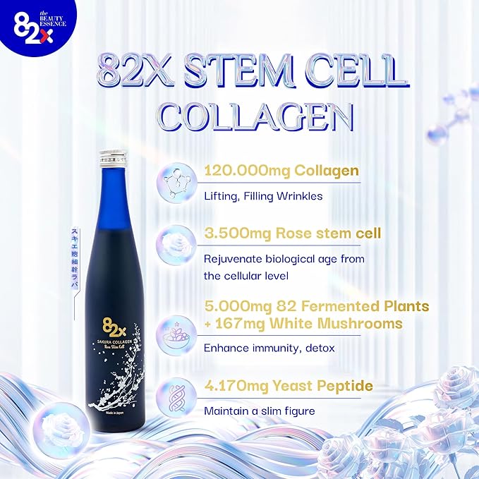 82X Stem Cell Collagen - Marine Collagen Peptides Liquid Drink for Skin Hair Nails from Japan with 82 Fermented Plants, Vitamins, Minerals & Supplements Pack 12