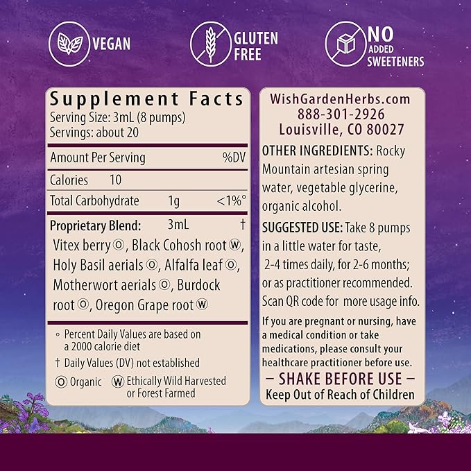 WishGarden Herbs Cycle Vitality I Follicular Phase - Plant-Based Herbal Supplement w/Vitex & Black Cohosh, Supports Optimal Estrogen Levels & Encourages Healthy Menstrual Cycles & Liver Function, 4oz