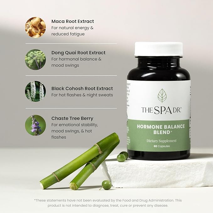 The Spa Dr. Hormone Balance for Women - Menopause Supplements for Women with Saw Palmetto, Chaste Tree Berry, Dong Quai for Night Sweats, Hot Flashes & Mood Swings - Menopause Support - 60 Capsules