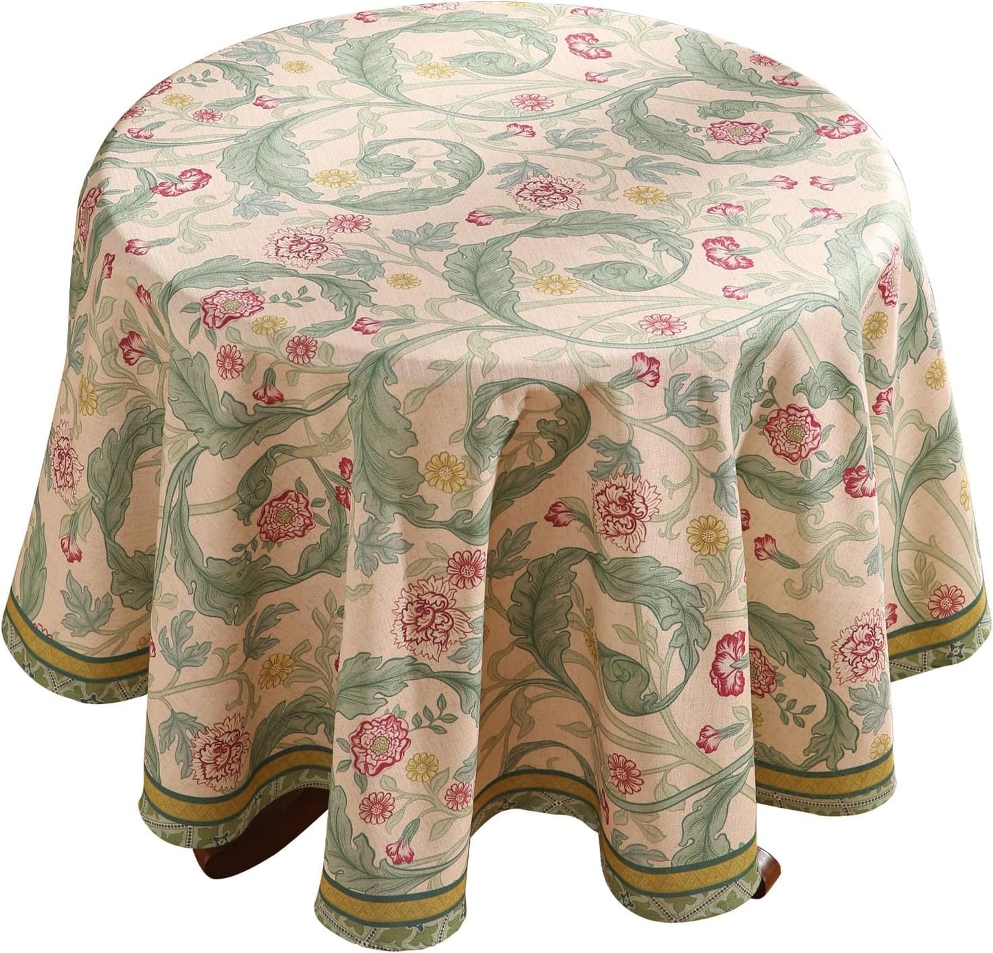 patdrea Designer Green Small Tablecloth for Round Table,Vintage Linen Leaves Pattern Table Cloth,Floral Decor Cover for Kitchen Dining Christmas,Thanksgiving,Tea Party,Diameter 55"-Cecilia a