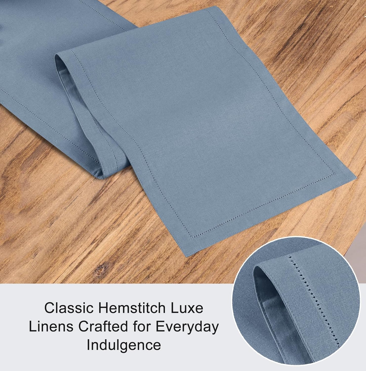 Ruvanti Linen Table Runner 120 Inches, Classic Hemstitch, Washable, Reusable, Non-Slipping, Stain Resistant- Perfect for Parties, Weddings, Dinners, Thanksgiving, Christmas, Indoor use – Grey