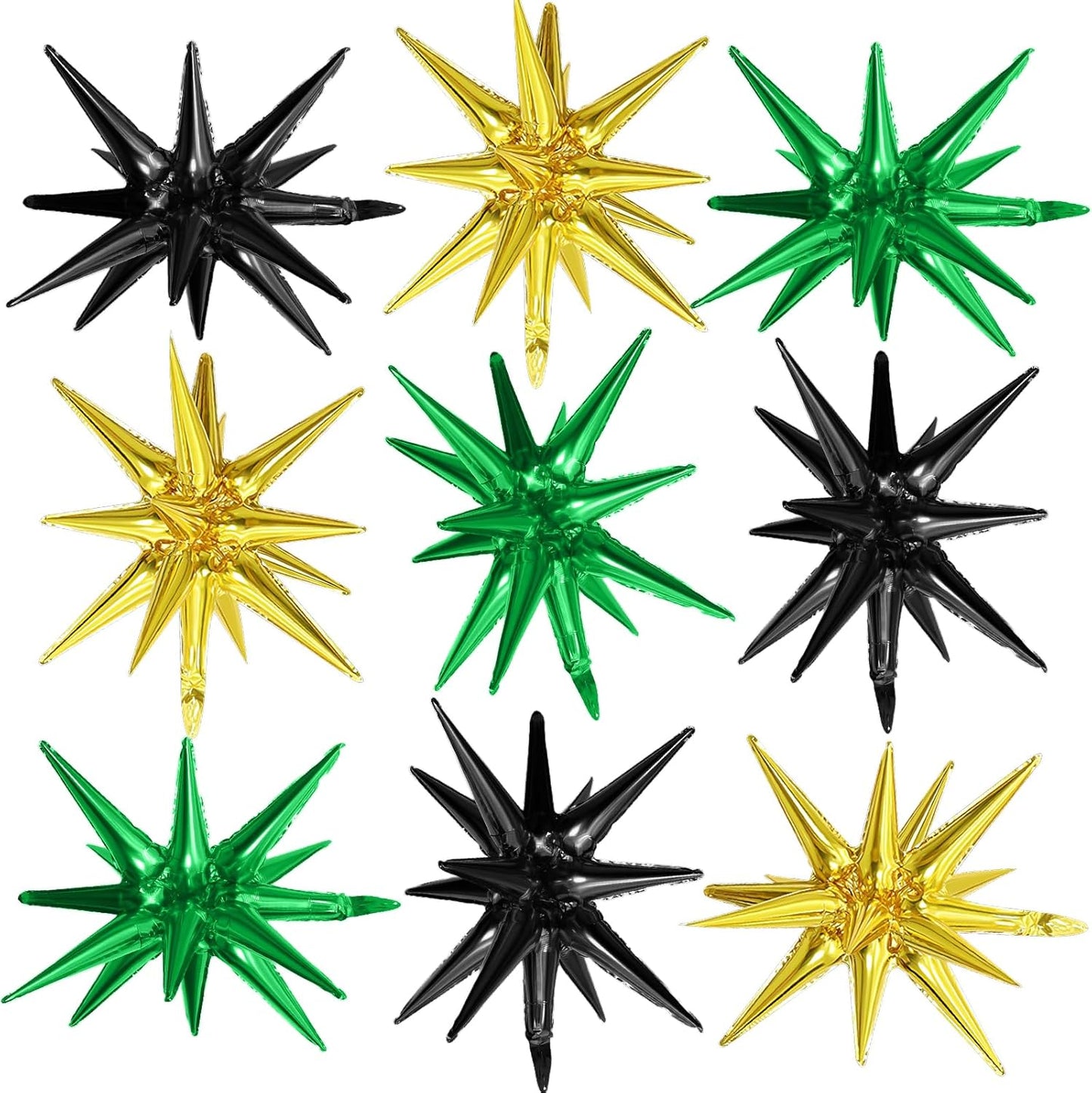 Black Green Gold Star Balloons,9Pcs 22Inch Black Green Gold Explosion Spike Cone Helium Polyester Film Star Foil Balloons for Birthday Anniversary Baby Shower Wedding Disco Party Decorations