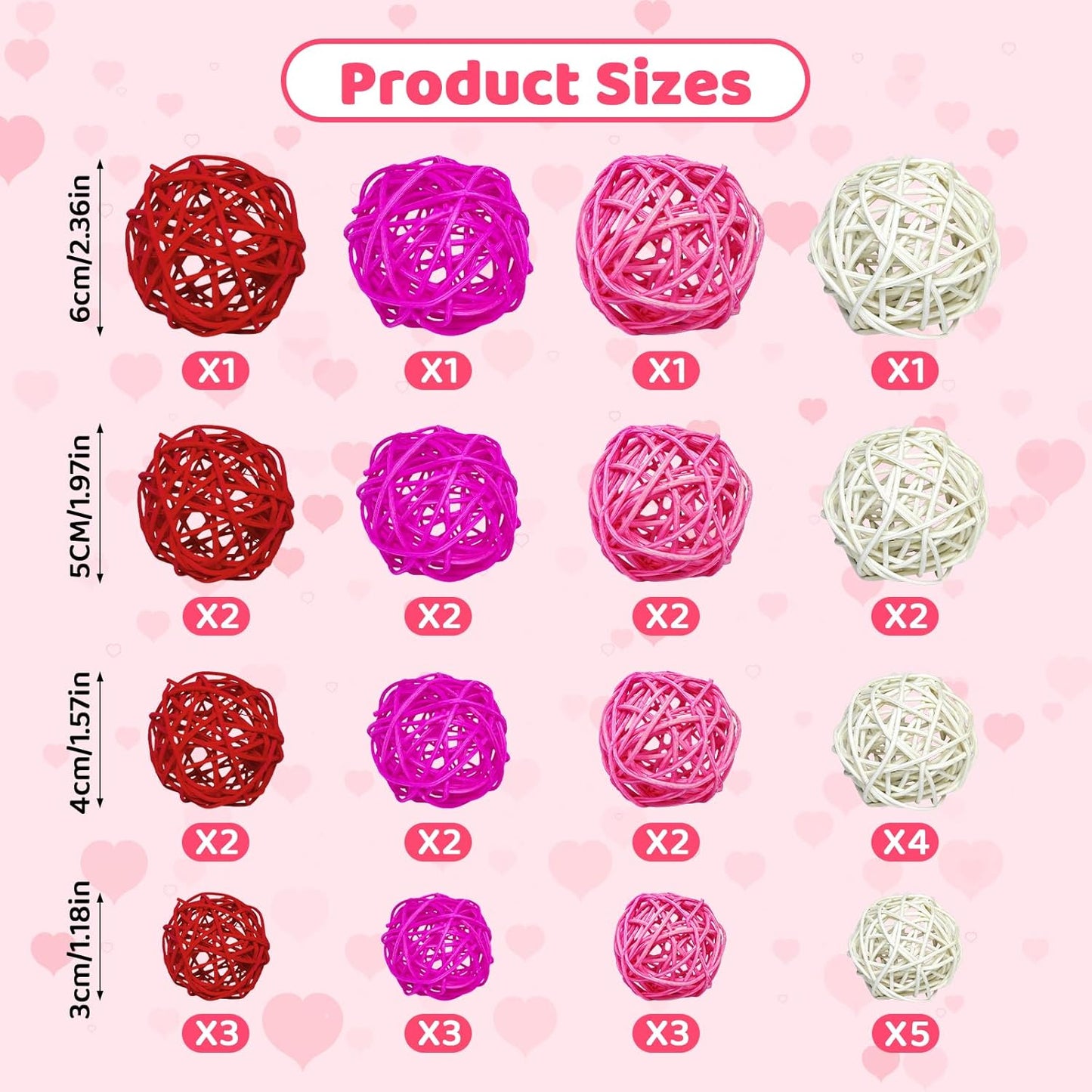 Valentine's Day Rattan Balls 36pcs Decoration for Home Decoration Valentine's Day Decoration