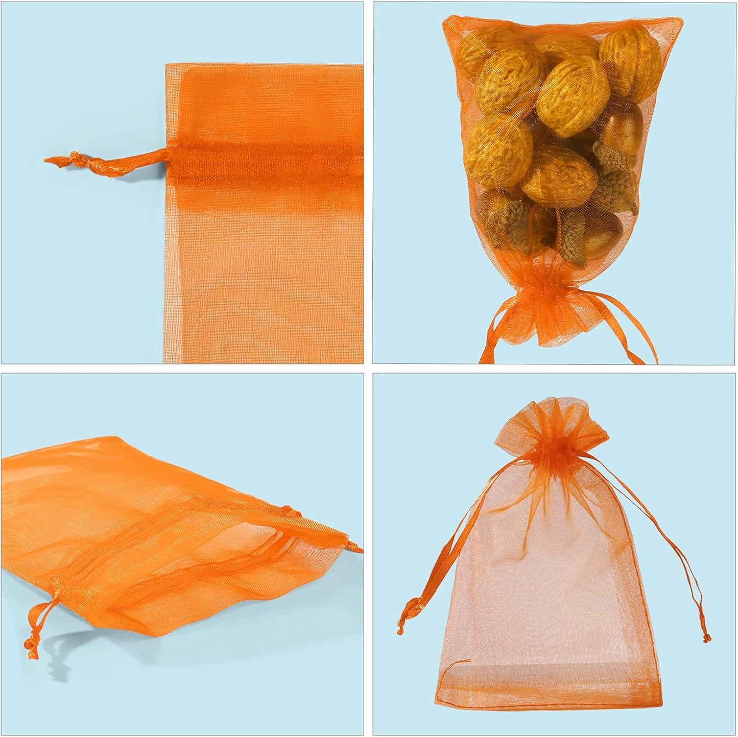 ANZNKU 100 Pack Organza Bags - 4x6 inch Small Sheer Mesh Gift Bags with Drawstring - Premium Orange Favor Bags for Halloween, Wedding, Party, Christmas