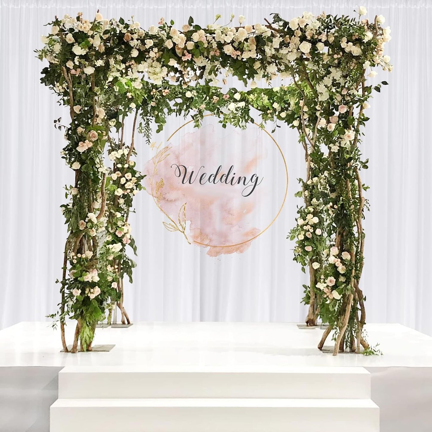 10 ft × 10 ft White Backdrop Curtain for Wedding Decor Holiday Party - White Wedding Backdrop Polyester Photography Backdrop Drapes Baby Shower Birthday Privacy Sliding Curtains Home Decor, 2 Panels