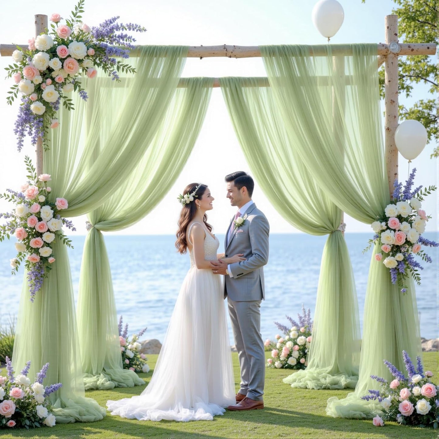 Wedding Arch Draping Fabric Backdrop 1 Panel 60" x 26Ft Sage Green Drapes Curtains for Wedding Reception Sheer Tulle Backdrop Curtain for Ceremony Birthday Party Baby Shower Arbor Ceiling Decorations