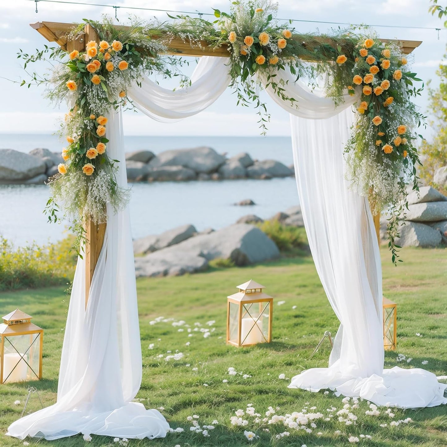 Wedding Arch Draping Fabric White Arch Drapes Sheer Backdrop Curtain for Ceremony Wedding Arches Decor 2 Panel 19Ft Length x 28" Width