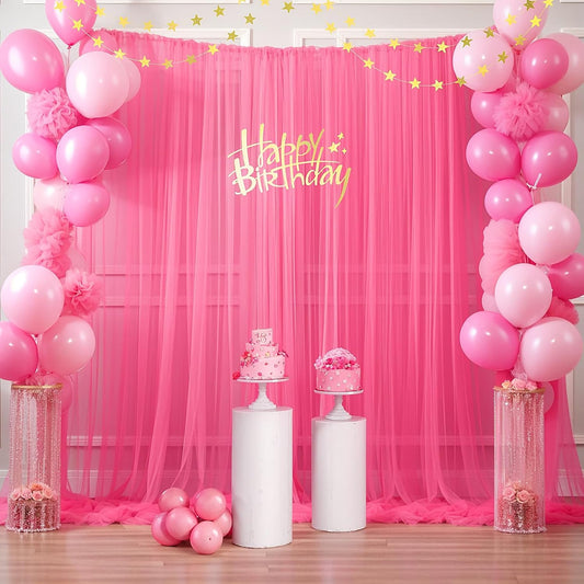 Hot Pink Tulle Backdrop Curtain for Parties 10ft x 10ft Fuchsia Sheer Backdrop Curtains for Baby Shower Birthday Wedding Bridal Shower Photo Shoot Photography Background Decoration 2 Panels 5ft x 10ft