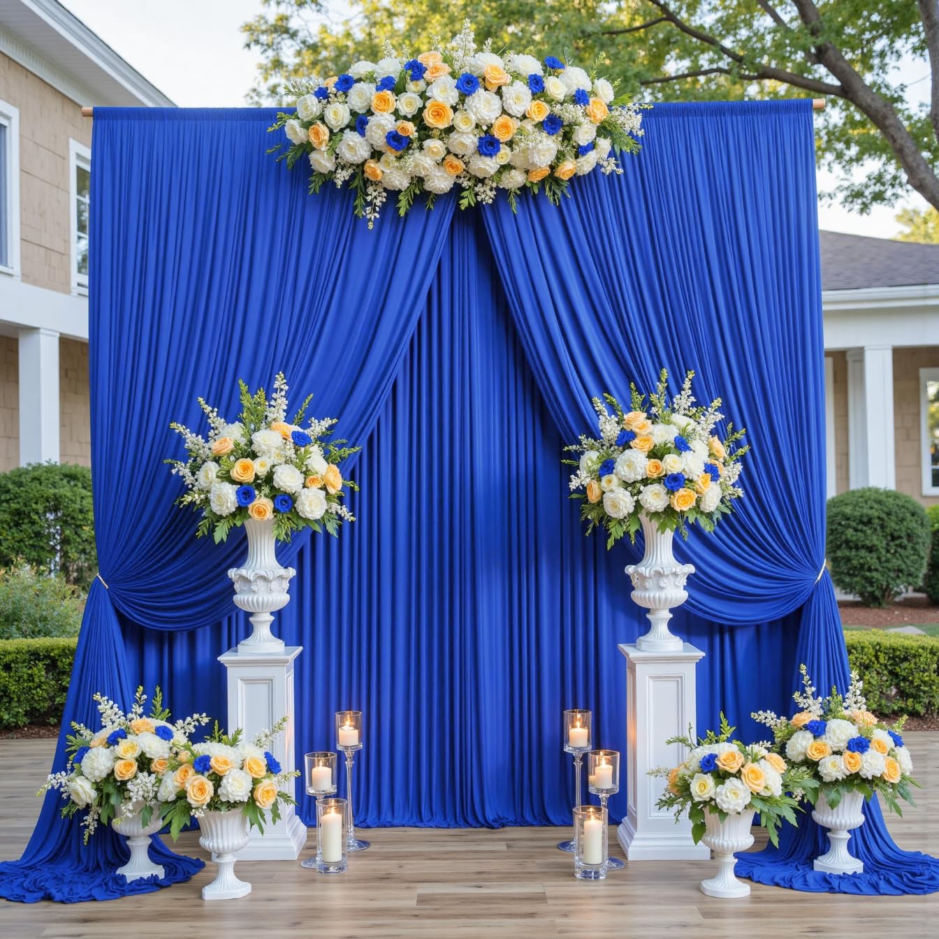 10ftx12ft Wrinkle Free Royal Blue Backdrop Curtain, 2 Panels 12FT Height Royal Blue Wedding Backdrop Drapes, Silky Polyester Back Drop Cloth for Birthday Photography Background Party Backdrop Draping