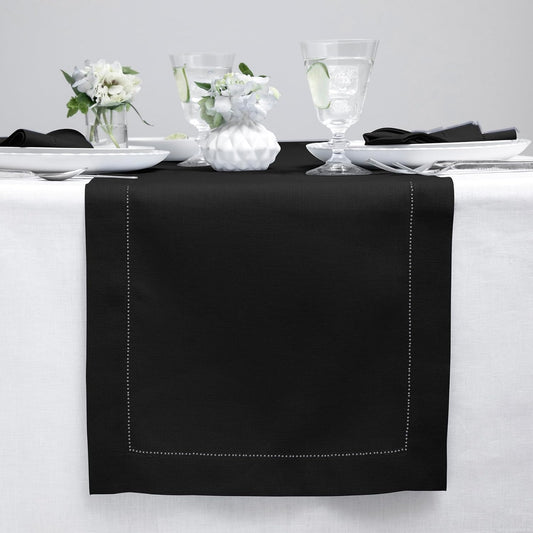 Solino Home Linen Black Table Runner 108 Inches Long - 100% Pure Linen 14 x 108 Inch Table Runner for Fall, Autumn, Halloween, Thanksgiving - Classic Hemstitch