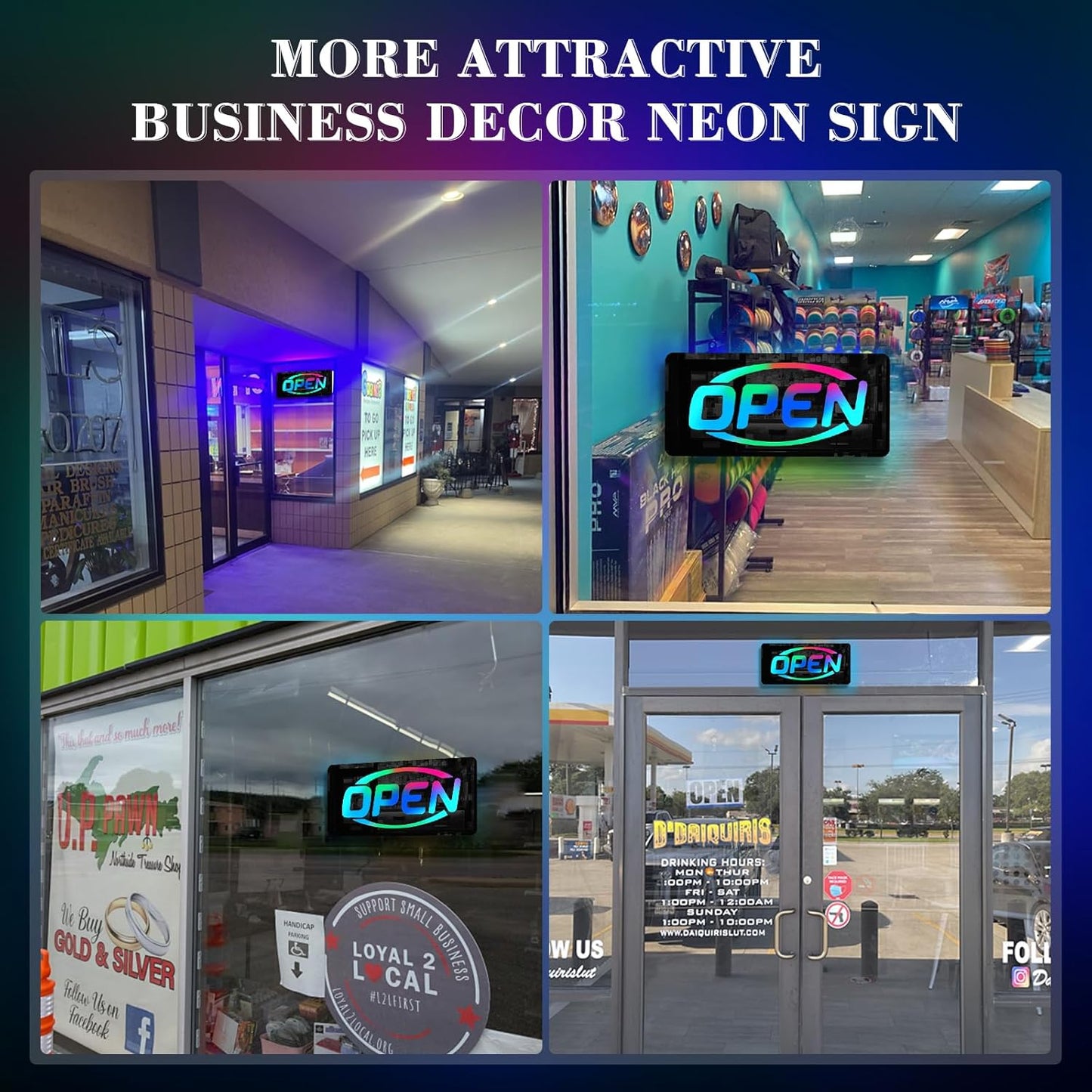 Ineonlife Open Neon Sign Square Mirrored Colorful LED lights for Business Decor Bright Led Light Signs Window Door Decoration Bar Shop Coffee Salon Hotel Store 14.57 x 6.69 inches USB Powerd