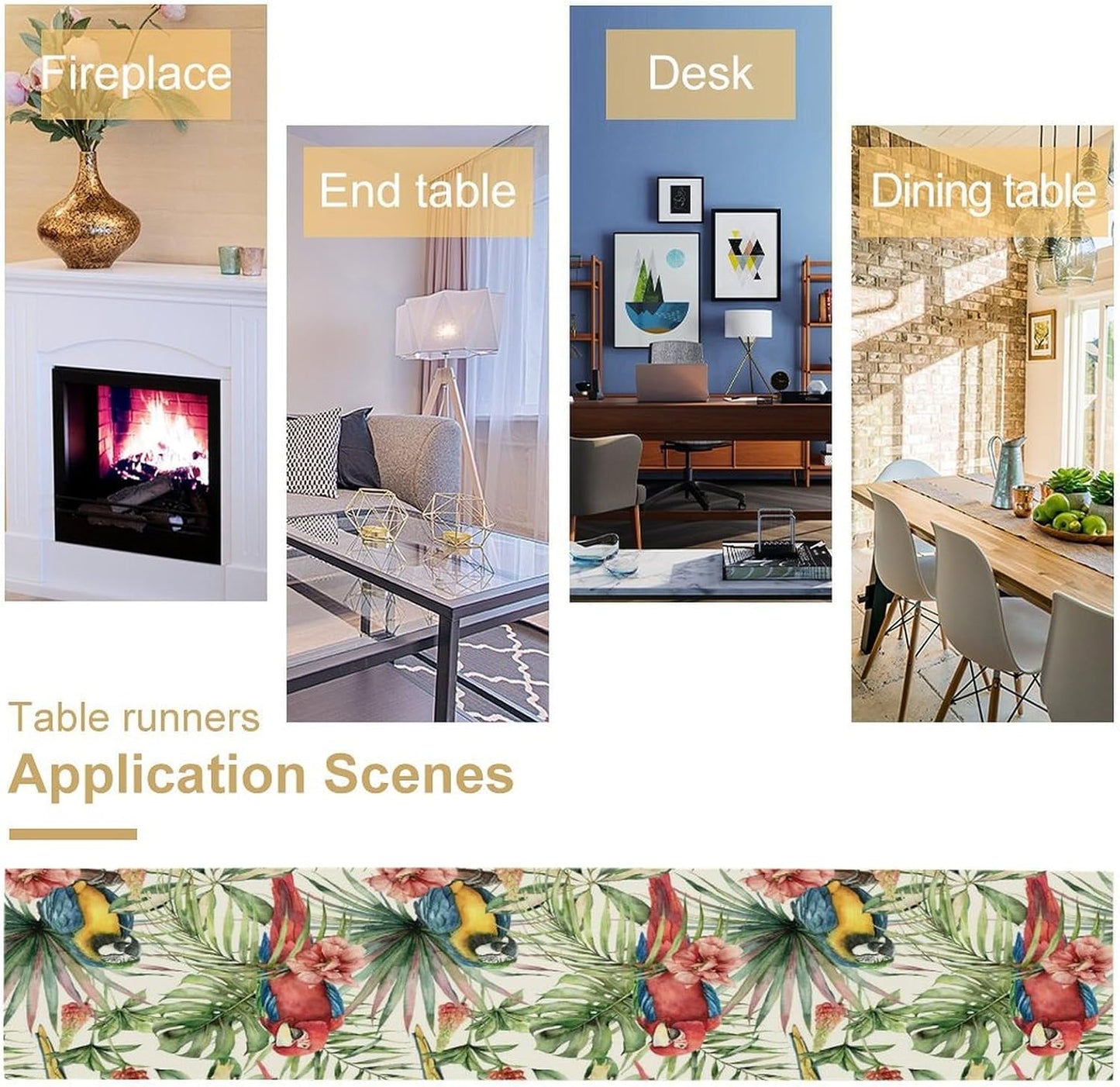 Parrot Table Runner,Tropical Palm Leaf Colorful Macaw Bird Watercolor Print Tablecloth Burlap for Hotel Indoors Outdoor Dining Room Kitchen Home Decor,W13X L70 in