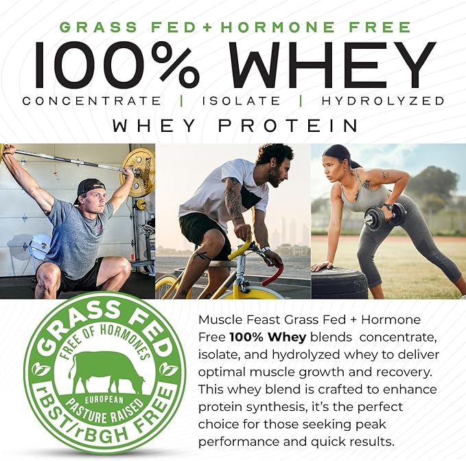 Muscle Feast 100% Grass Fed Whey Protein Powder, All Natural, Hormone Free Paure Raised Whey Protein Powder for Women & Men - Whey Concentrate, Isolate & Hydrolyzed Protein Powder Blend - Vanilla, 5lb